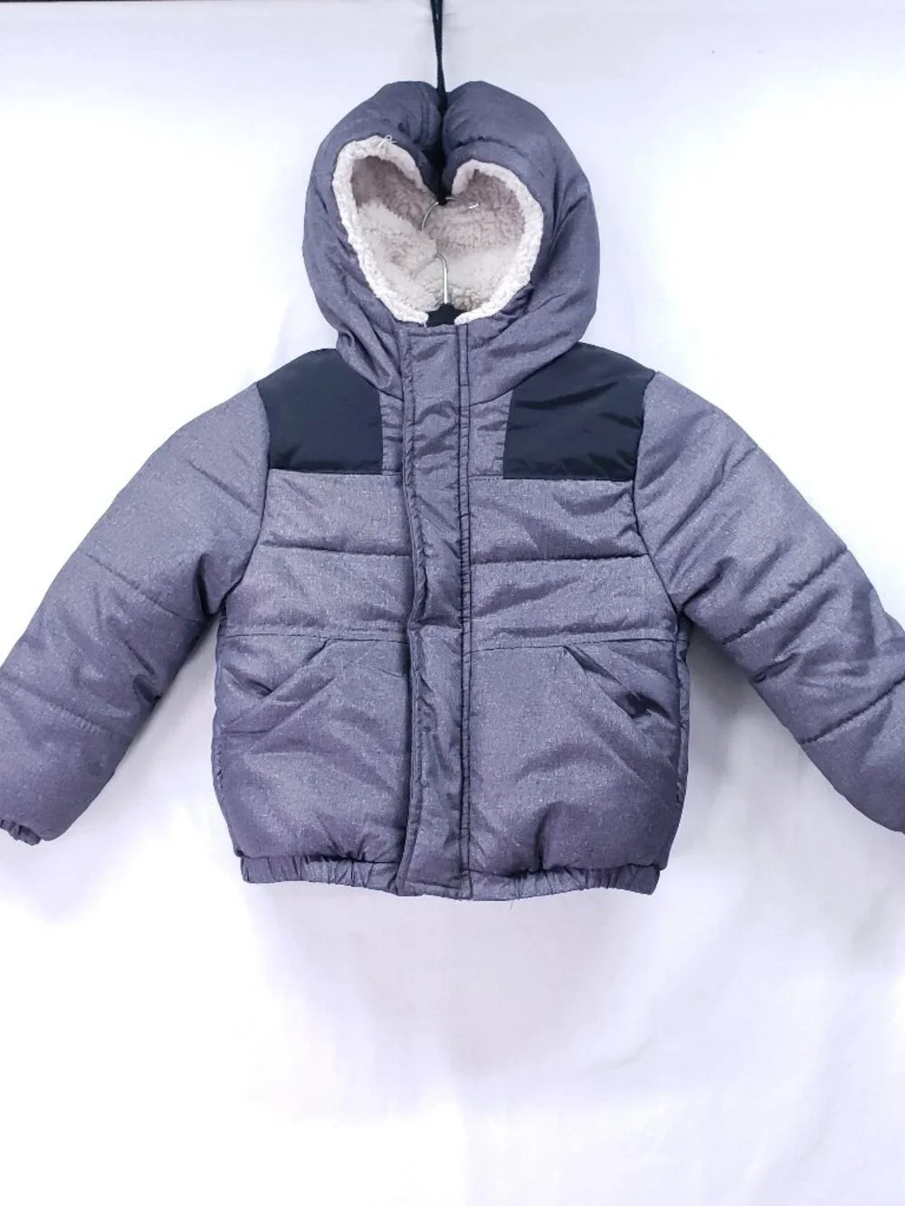Carter’s Boys Puffer Jacket Quilted Hooded Full Zip Size 3T Gray Winter